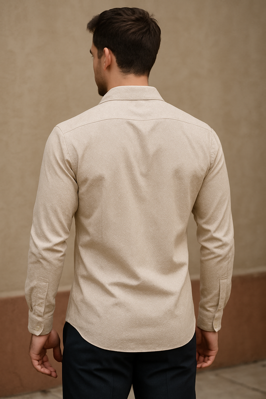 Elegant Men's Beige Formal Shirt – Soft Cotton, Subtle Pattern